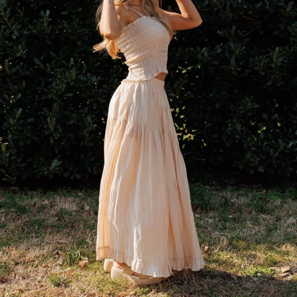 NWT Cream Smocked Crop Top and Maxi Skirt Set - Picture 3 of 8